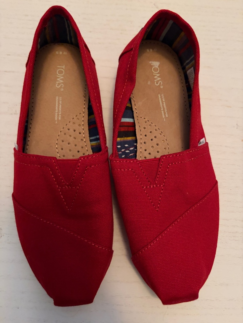 TOMS Red Canvas Slip-On Flats